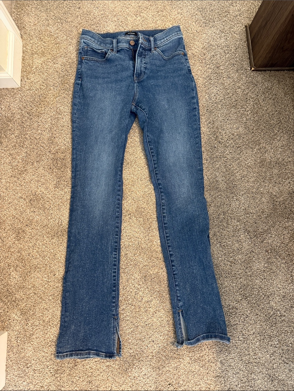 Express Mid-Blue Flare Jeans with Hem Slits